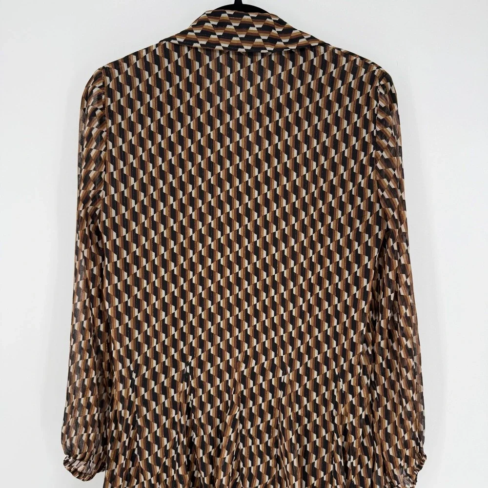 ZARA BROWN GEO PRINT GOLD LUREX MINI SHIRT DRESS RETRO‎ SMALL -- FLAWED